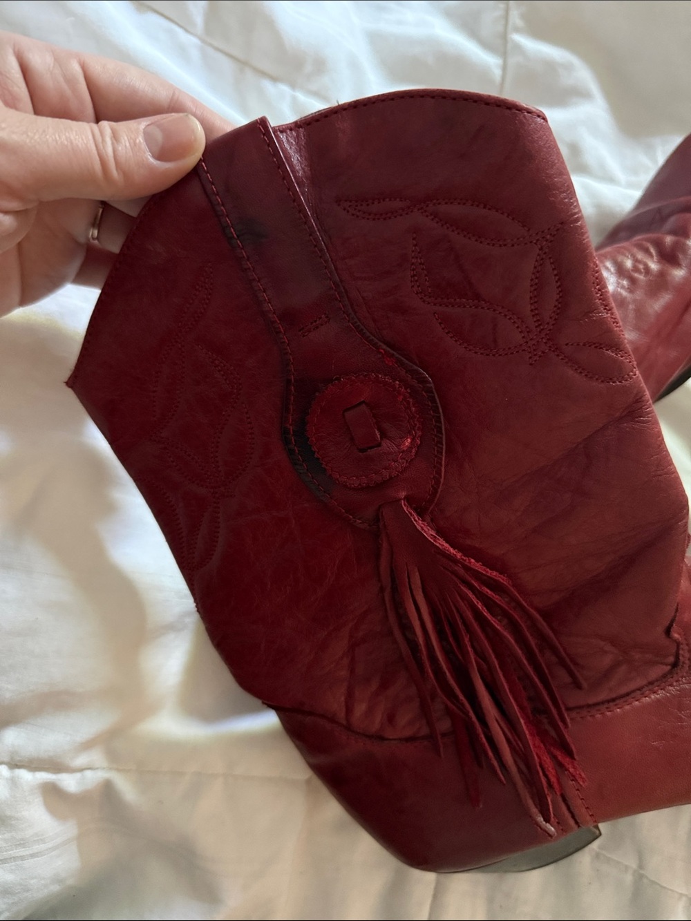 Vintage Red Leather Cowboy Tassel Boots - Picture 3 of 6